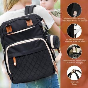 Akshomz Diaper Bag Backpack with Changing Station, Black Tan NEW